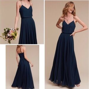 Jenny Yoo Sleeveless Navy Blue Inesse Gown Chiffon Dress Size 4